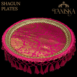 Decorative Hot Pink Shagun Plate (with Frill)