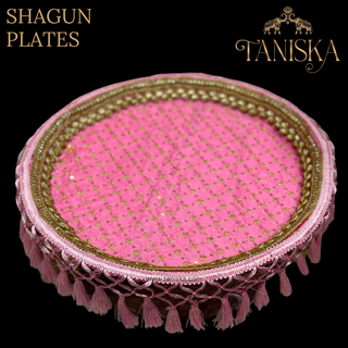 Decorative Baby Pink Shagun Plate (with Frill)