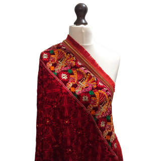 RRDR02-NOPP Ruby Red Dhula-Dhulan Phulkari Dupatta (without Pom Poms)