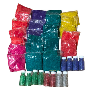 Rangoli Grand Box Set - 11 Green (25g), 7 Red (25g), 4 Yellow (25g), 2 Pink (25g), 4 Purple (25g), 4 Glitter Green (41g), 4 Glitter Blue (41g), 2 Glitter Red (41g), 2 Glitter Silver (41g)