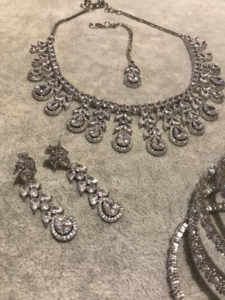 American Diamond Style Necklace Set - Silver