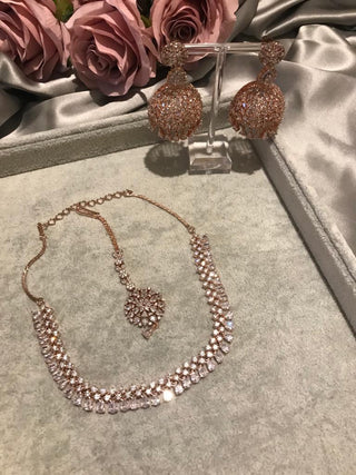 Cubic Zirconia Styled Necklace Set - Rose Gold