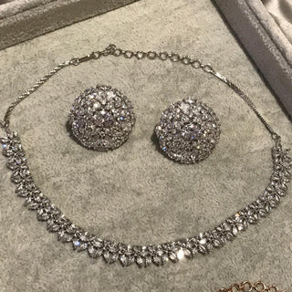 American Diamond Style Necklace Set - Silver