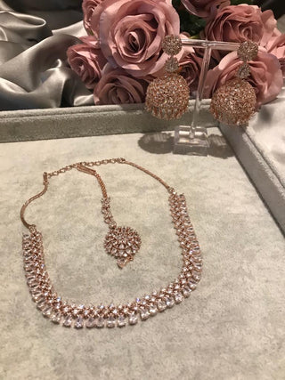 Cubic Zirconia Styled Necklace Set - Rose Gold