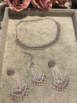 American Diamond Style Necklace Set - Silver