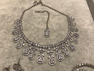 American Diamond Style Necklace Set - Silver