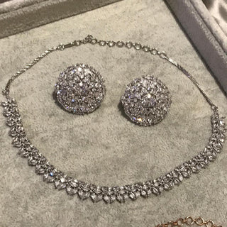 American Diamond Style Necklace Set - Silver