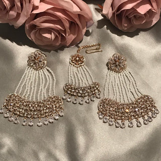 American Diamond Style Statement Earring & Tikka Set - Rose Gold