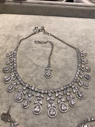 American Diamond Style Necklace Set - Silver