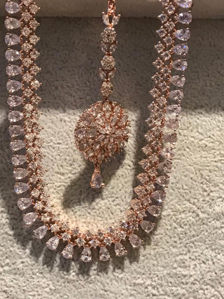 Cubic Zirconia Styled Necklace Set - Rose Gold