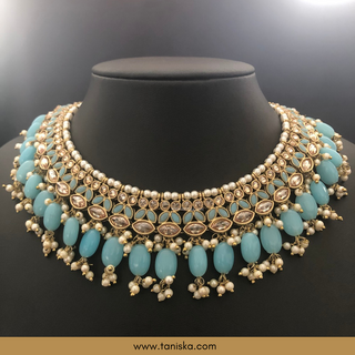 Baby Blue Traditional Necklace Set - Antique Gold