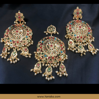 Traditional Punjabi Earring Tikka Set - Gold Plated (Jadau)