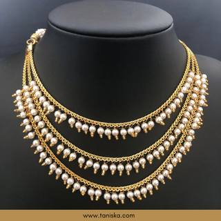 Thriple Layered Traditional Punjabi Necklace Set - Gold Plated (Jadau)