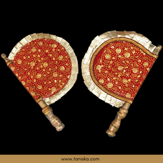 Deep Red Punjabi Pakhi (Hand Fans) - Pack of 2