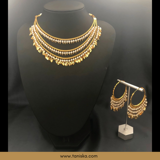 Thriple Layered Traditional Punjabi Necklace Set - Gold Plated (Jadau)