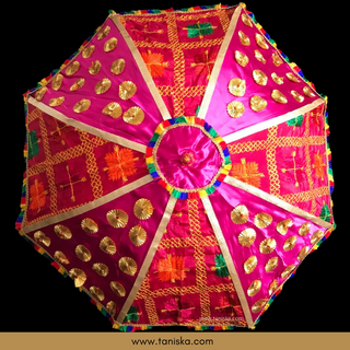 Decorative Umbrella's - Phulkari Umbrella - Pink