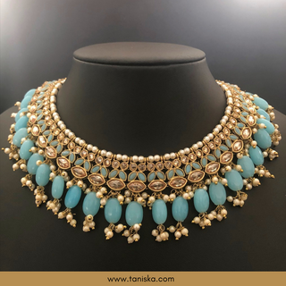 Baby Blue Traditional Necklace Set - Antique Gold