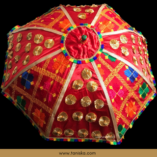 Decorative Umbrella's - Phulkari Umbrella - Red