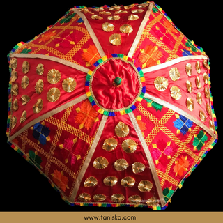 Decorative Umbrella's - Phulkari Umbrella - Red