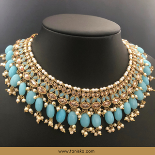 Baby Blue Traditional Necklace Set - Antique Gold