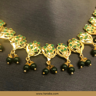 Emerald Green Traditional Punjabi Necklace Set - Gold Plated (Jadau)