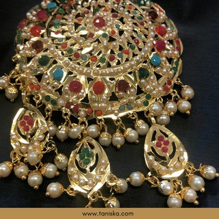 Traditional Punjabi Earring Tikka Set - Gold Plated (Jadau)