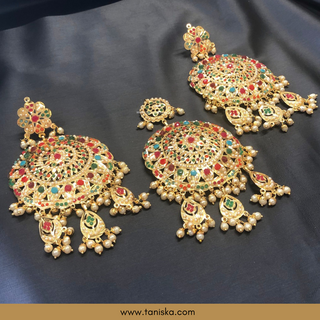 Traditional Punjabi Earring Tikka Set - Gold Plated (Jadau)