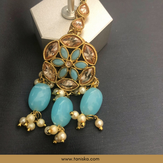 Baby Blue Traditional Necklace Set - Antique Gold