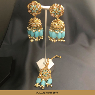 Baby Blue Traditional Necklace Set - Antique Gold