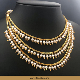 Thriple Layered Traditional Punjabi Necklace Set - Gold Plated (Jadau)