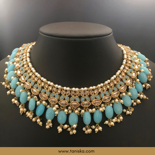 Baby Blue Traditional Necklace Set - Antique Gold