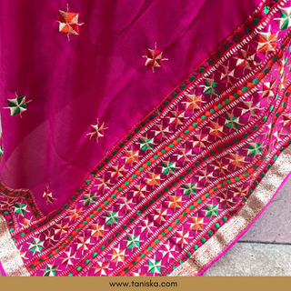 TANHP01 Hot Pink Punjabi Phulkari Dupatta