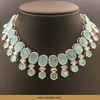 Icy Baby Blue Traditional Necklace Set - Antique Silver