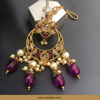 Purple Traditional Necklace Set - Antique Gold