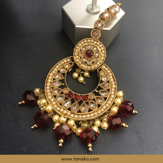 Red Traditional Necklace Set - Antique Gold