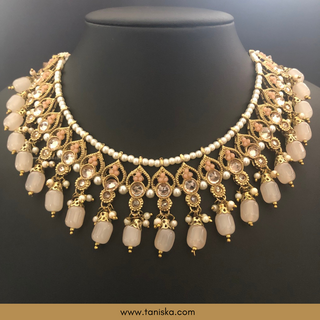 Peach Traditional Necklace Set - Antique Gold