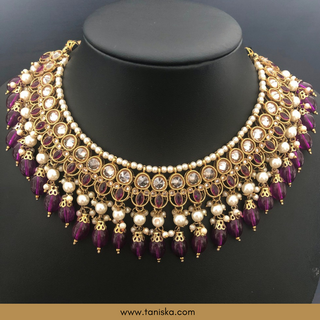 Purple Traditional Necklace Set - Antique Gold