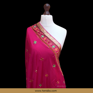 TANHP01 Hot Pink Punjabi Phulkari Dupatta