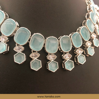 Icy Baby Blue Traditional Necklace Set - Antique Silver