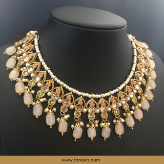 Peach Traditional Necklace Set - Antique Gold