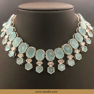 Icy Baby Blue Traditional Necklace Set - Antique Silver