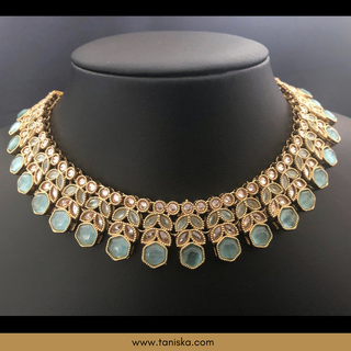 Sky Blue Traditional Necklace Set - Antique Gold