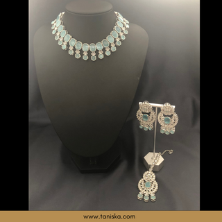 Icy Baby Blue Traditional Necklace Set - Antique Silver