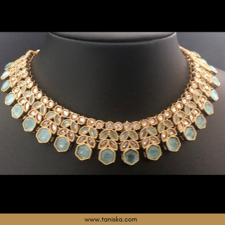 Sky Blue Traditional Necklace Set - Antique Gold