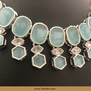 Icy Baby Blue Traditional Necklace Set - Antique Silver