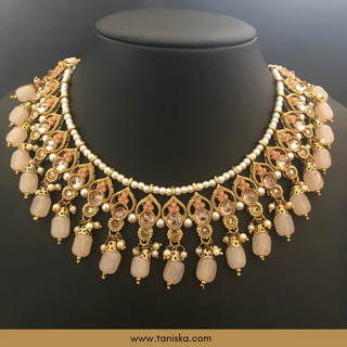 Peach Traditional Necklace Set - Antique Gold