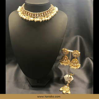 Golden Traditional Necklace Set - Antique Gold