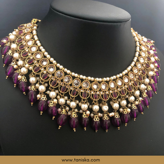 Purple Traditional Necklace Set - Antique Gold