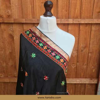 TANBLK01 Midnight Black Punjabi Phulkari Dupatta