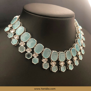 Icy Baby Blue Traditional Necklace Set - Antique Silver